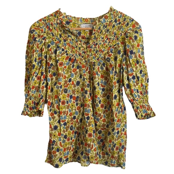 Olivia James The Label Bea Floral Smocked Blouse Women’s Small Multicolor - Picture 1 of 9